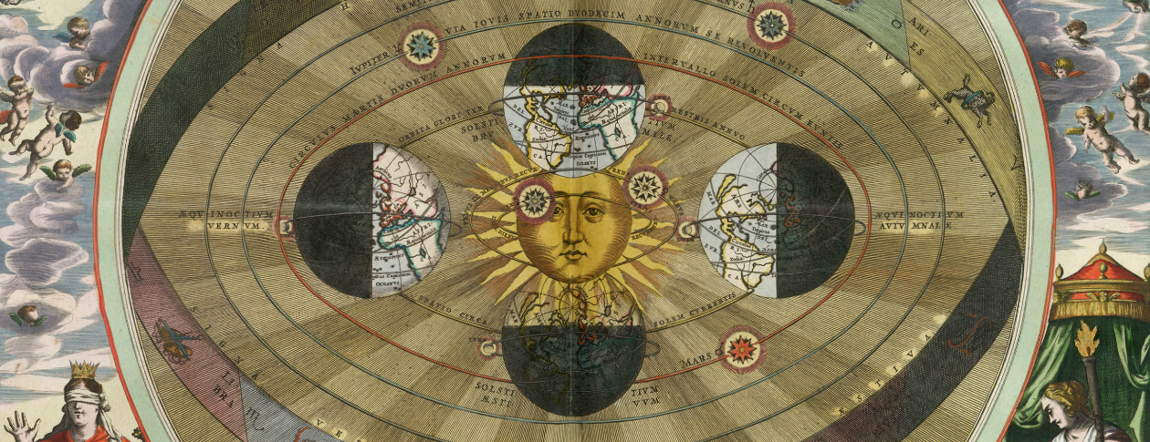 Scenography of the Copernican world system by Andreas Cellarius. Public domain via Wikimedia Commons.