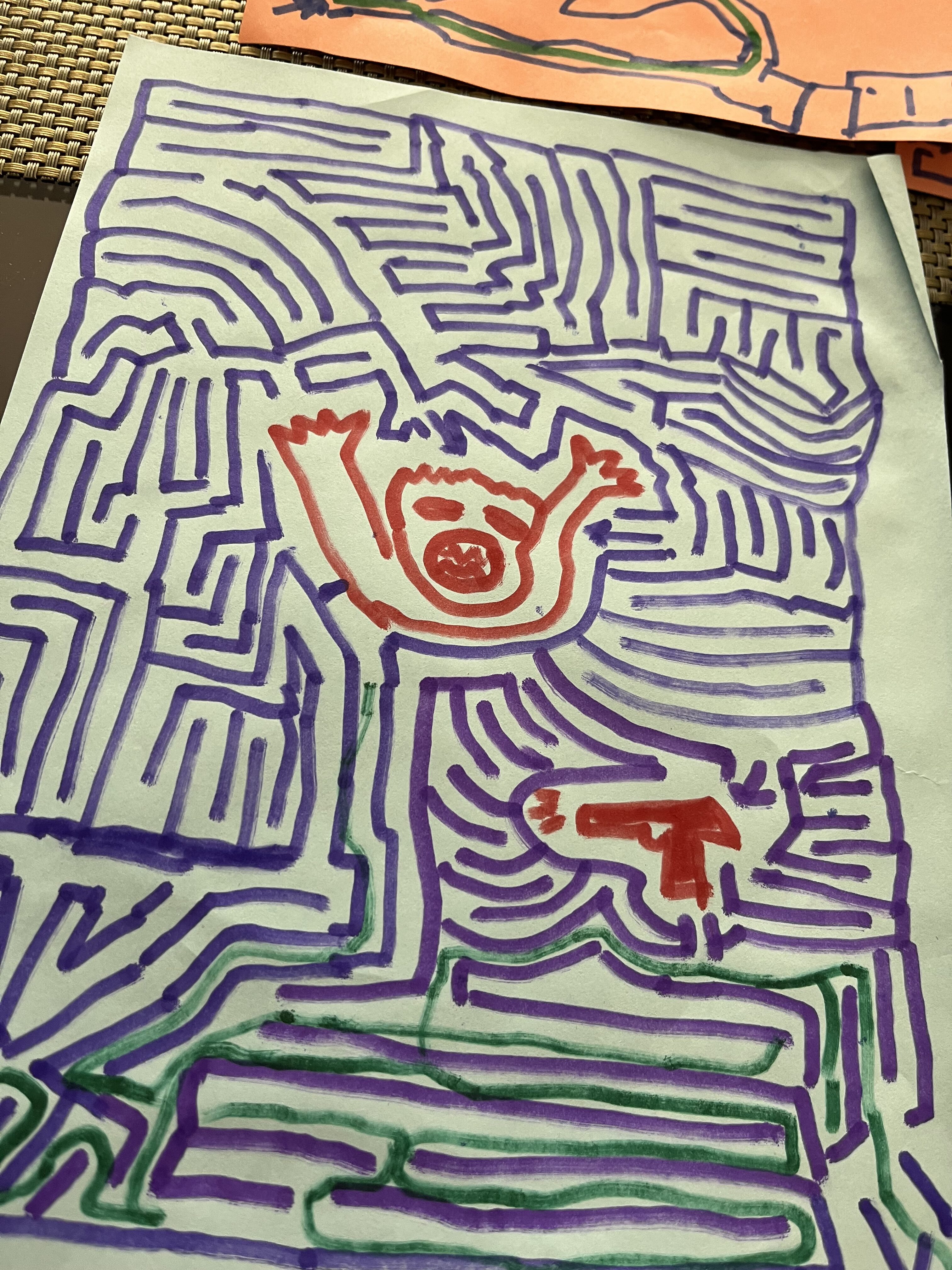 Maze with drowning person and gun as traps