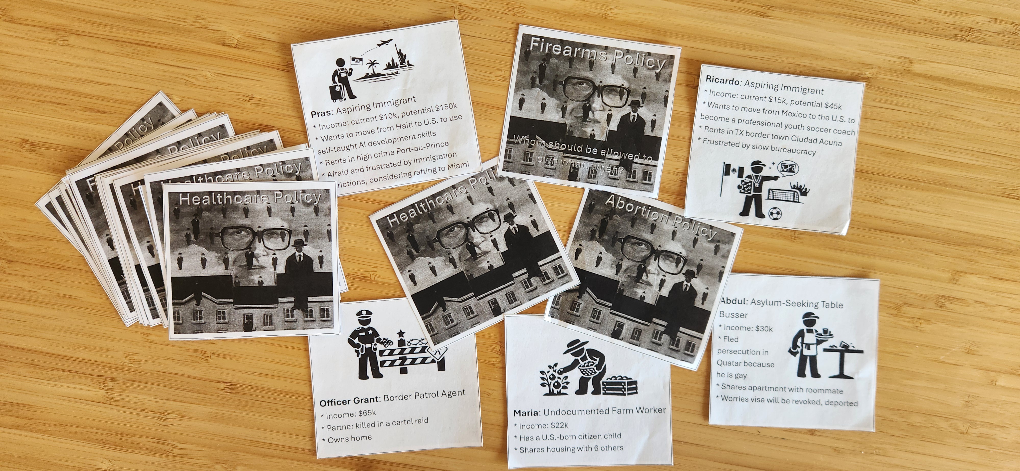 Rawls Game Character Cards Mixed Photo provided by the authors
